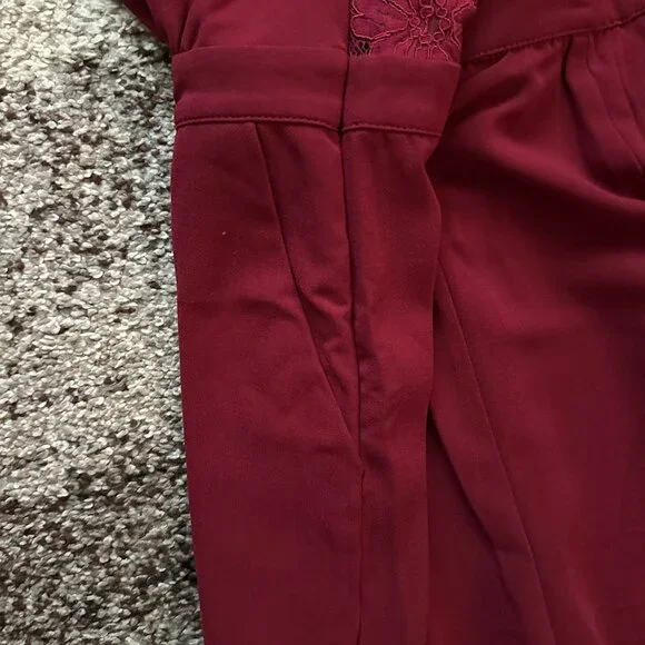 LULUS (XL) Burgundy Kiska Jumpsuit Dressy Red Lace V-Neck Surplice Sleeveless - Picture 14 of 16